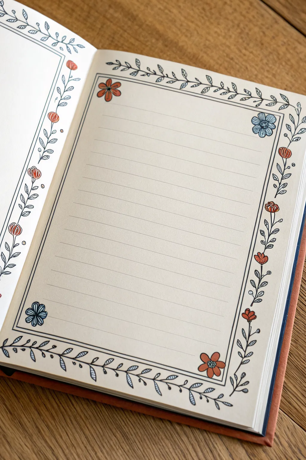 Easy mini flower and vine border line art with clean ink lines and a few bold color accents