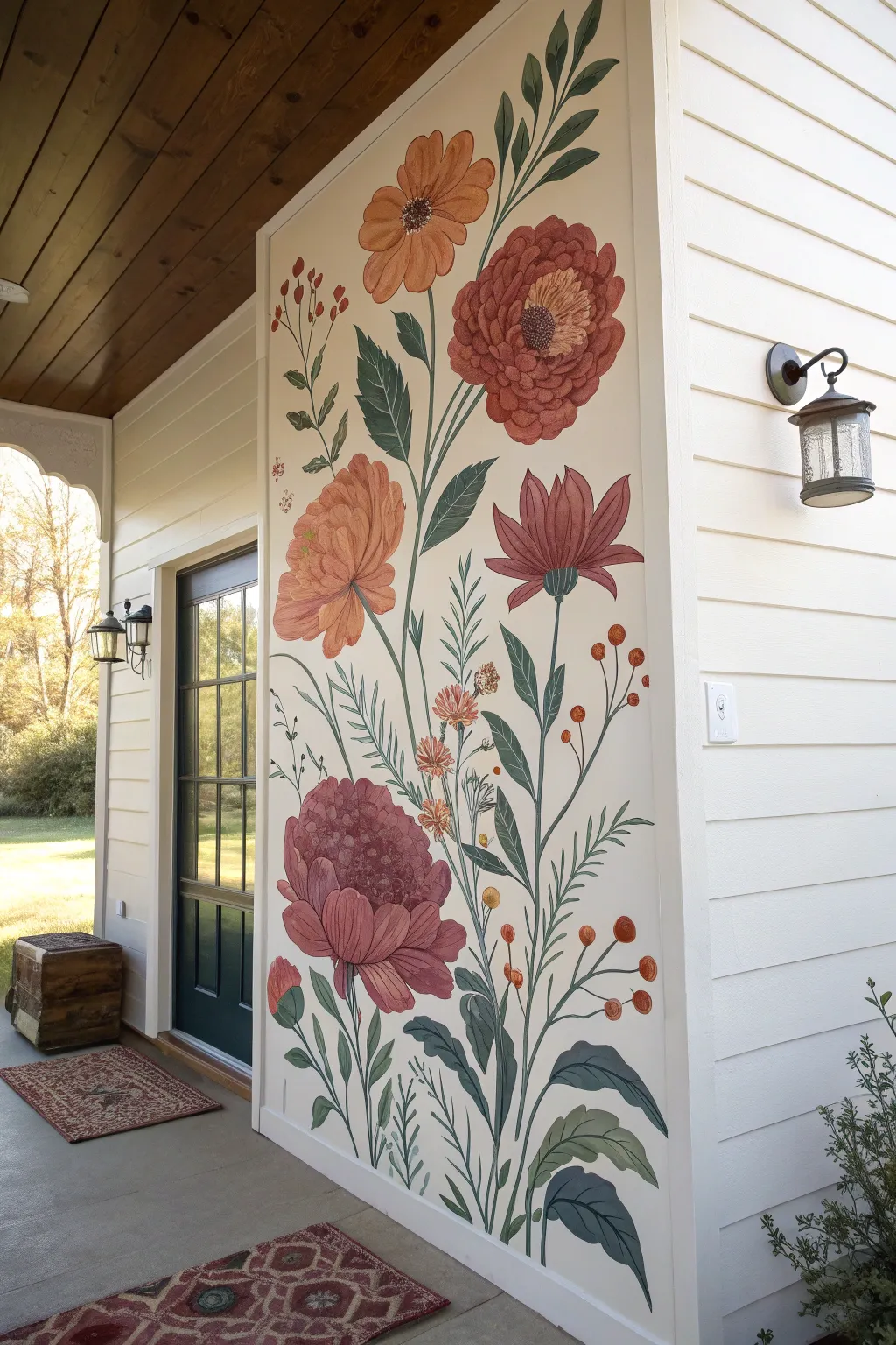 Day-to-night floral mural with hidden glow details for a magical nighttime surprise.