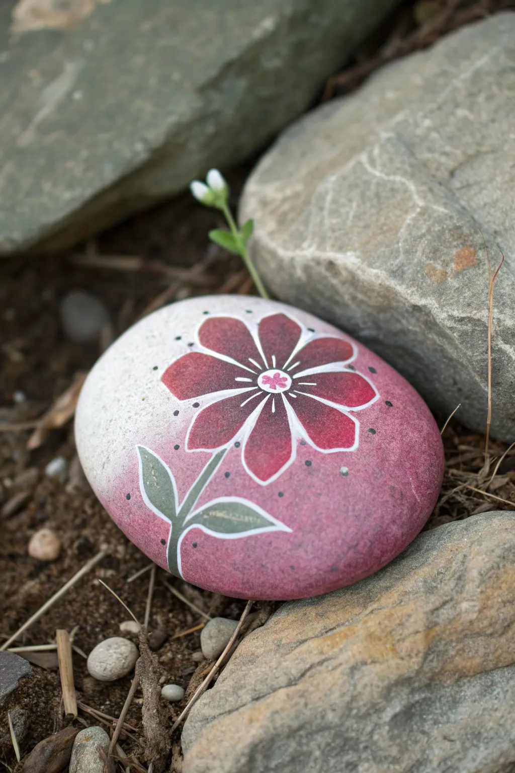Ombre petals with delicate white highlights for a dimensional, minimalist rock flower idea