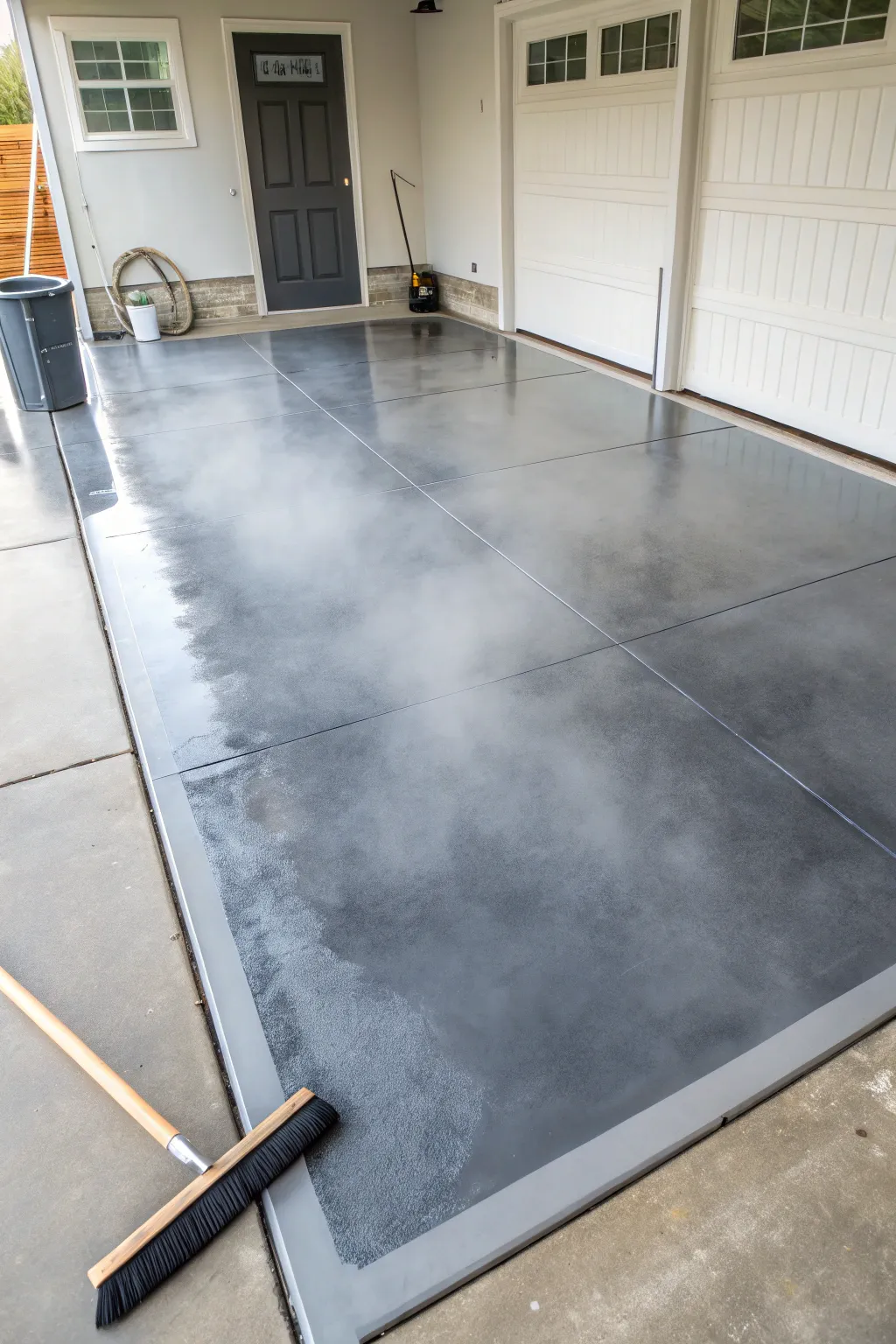 Smoky cloud garage floor blend in charcoal and gray, with a simple squeegee for technique.