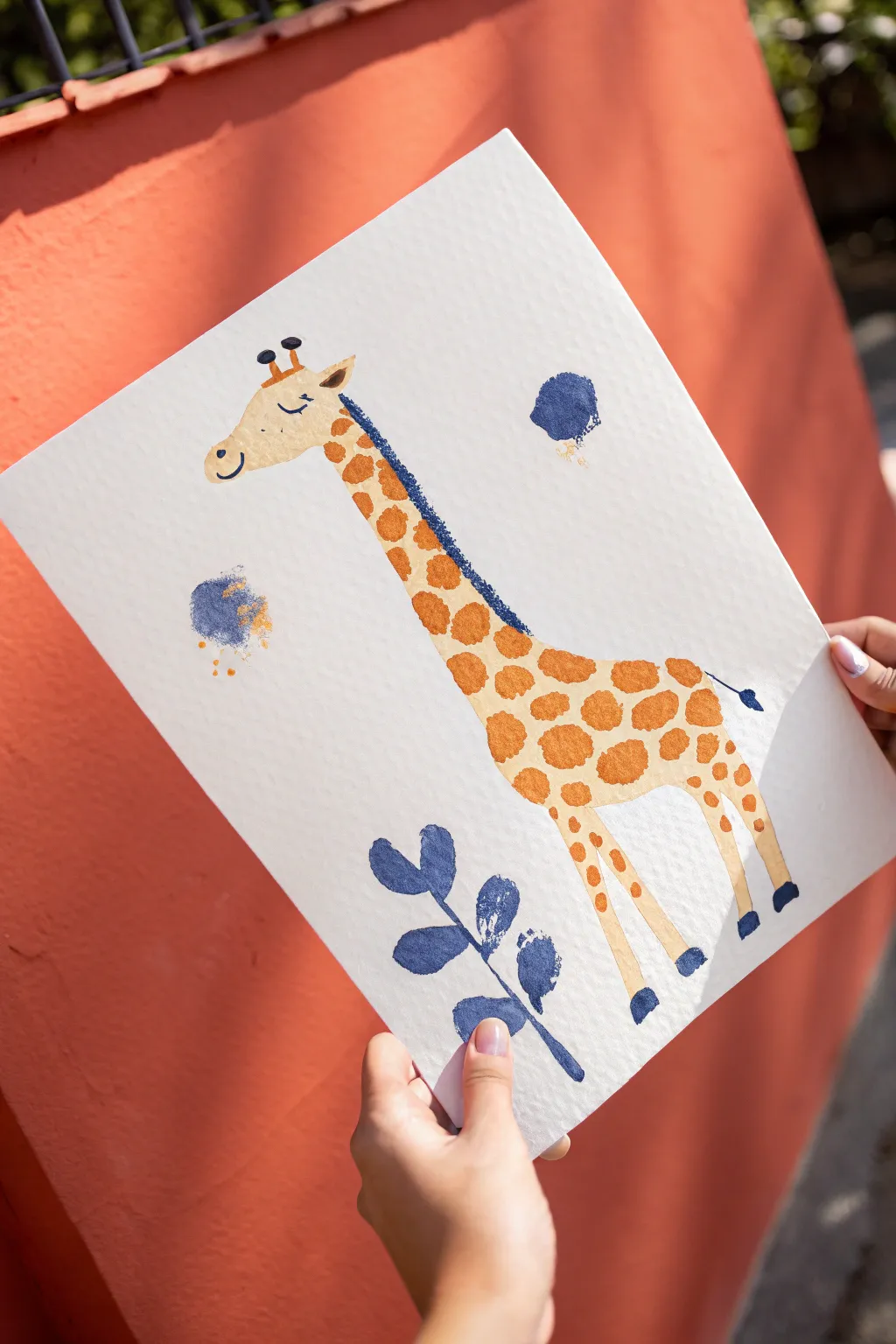 Fingerprint spots turn a sweet minimalist giraffe into a bold, modern Scandinavian-boho art idea.