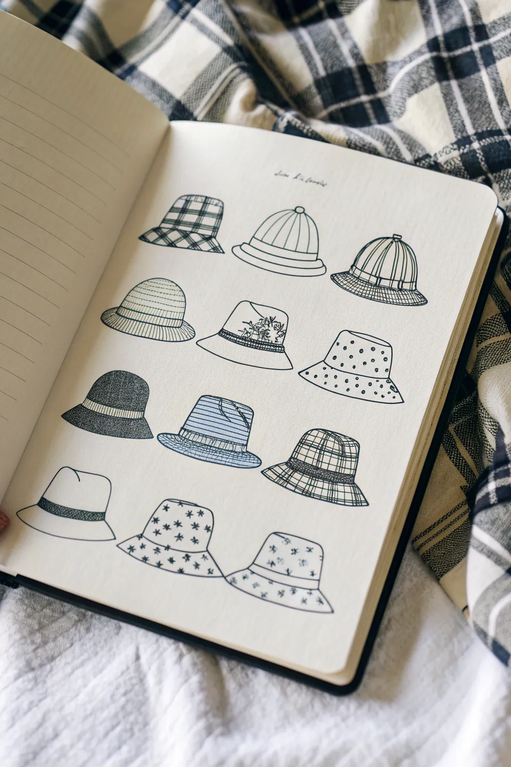 Pattern play hat sketches: one silhouette, four bold fills that wrap the crown in 3D.