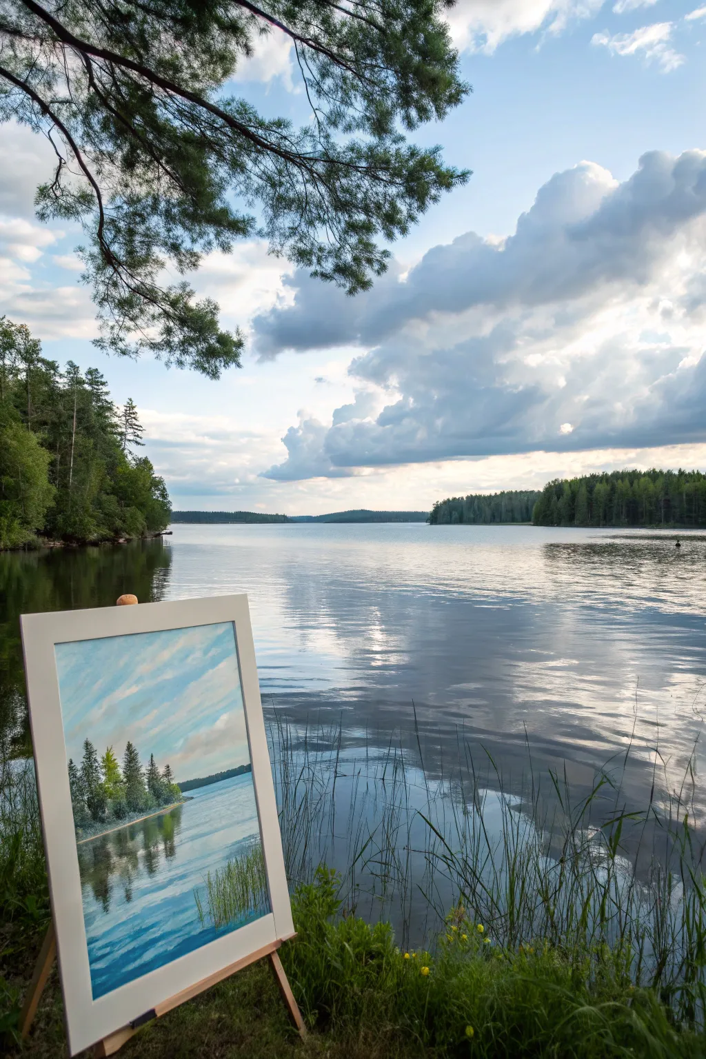 Wind kissed lake reflections in bold strokes, a minimalist boho painting to inspire your next canvas.