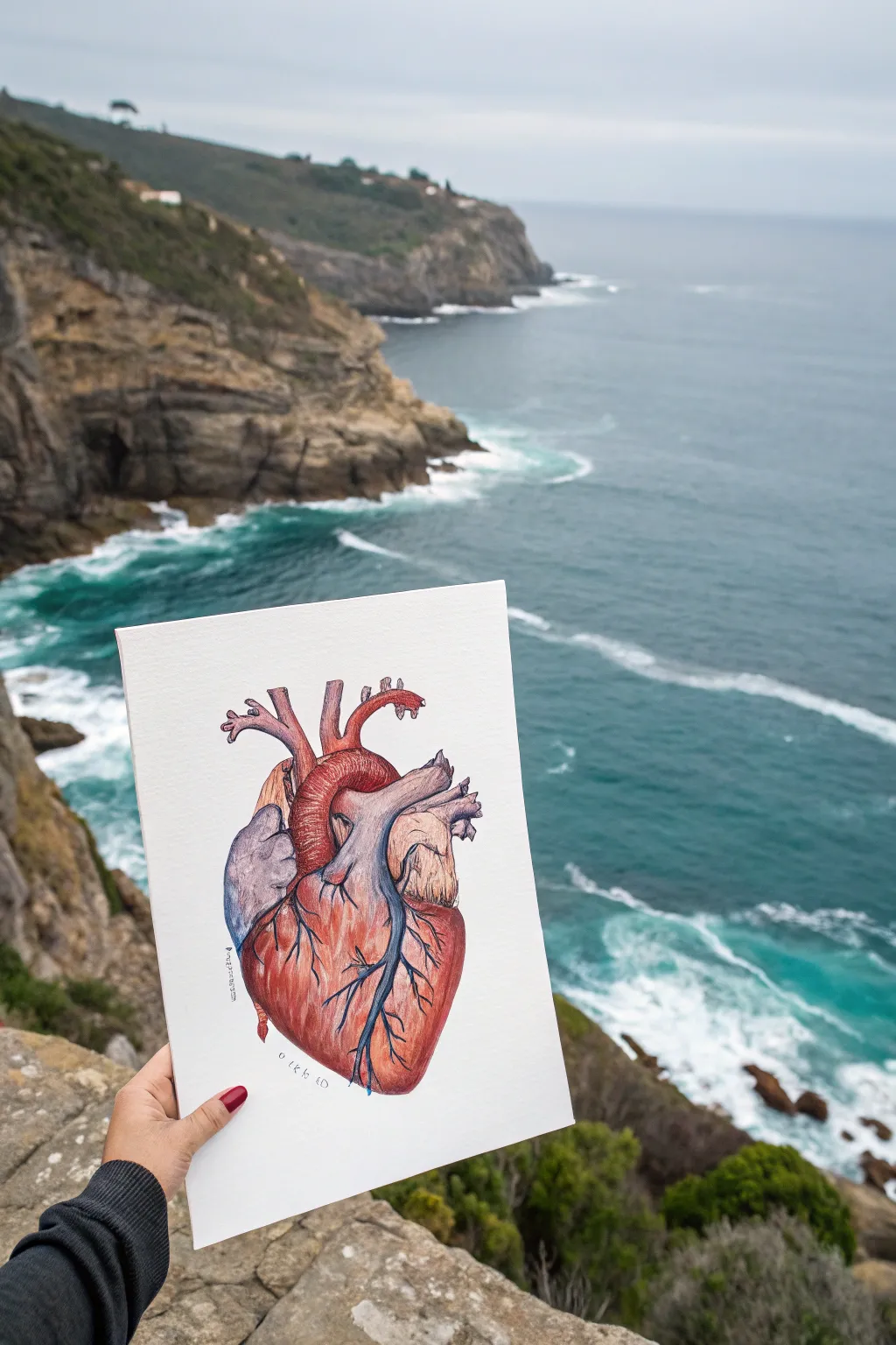Surreal heart-as-coastline painting idea with bold color and minimalist Scandinavian calm