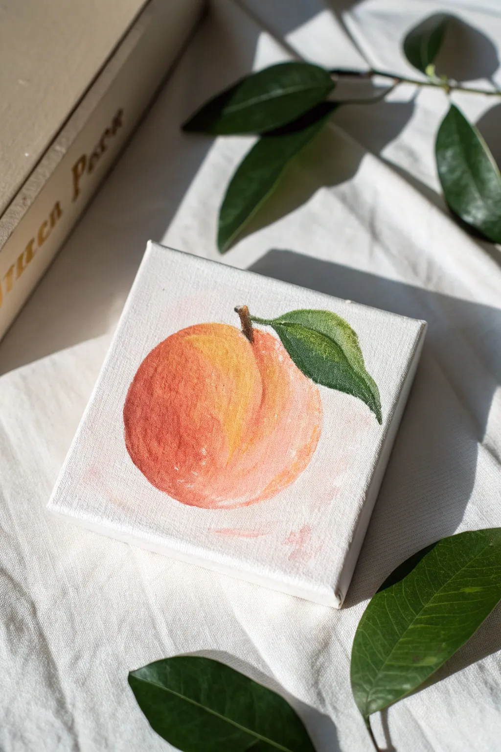 Add a pop of color to your space with this cute soft peach mini canvas painting.
