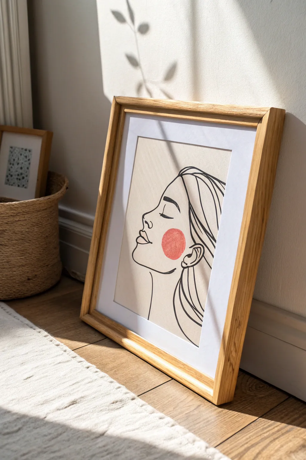 Minimalist line art with one coral color pop, simple to recreate and bold on a clean wall.