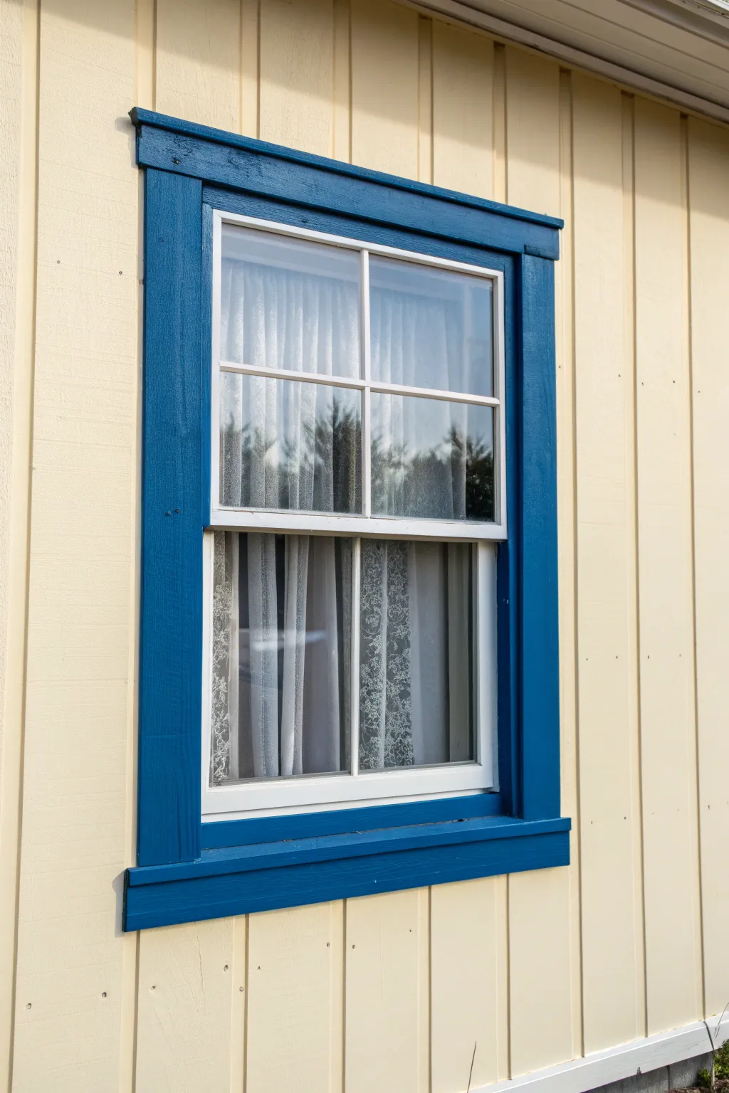 Painted frame accents turn a simple mobile home window into a custom, high-contrast focal point