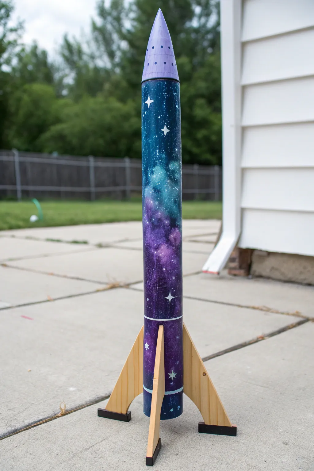 Paint a dreamy galaxy swirl on your rocket body tube for bold color, soft clouds, and stars