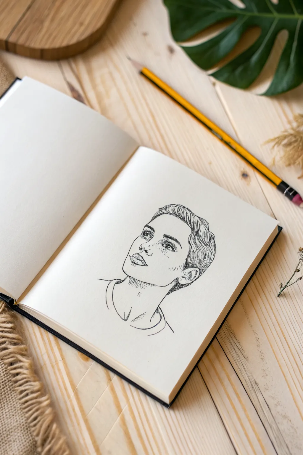 Glitch-style portrait line art with bold color bars for a modern digital-inspired twist