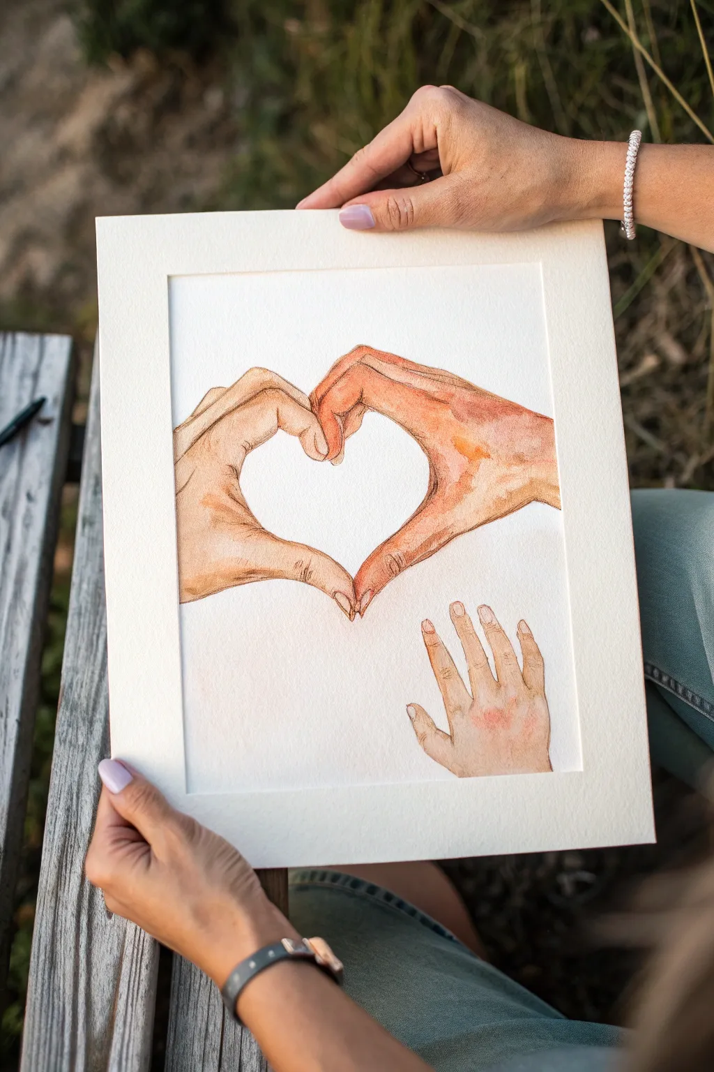 Sweet mom-and-child heart-hands painting idea in minimalist boho style, perfect for her birthday