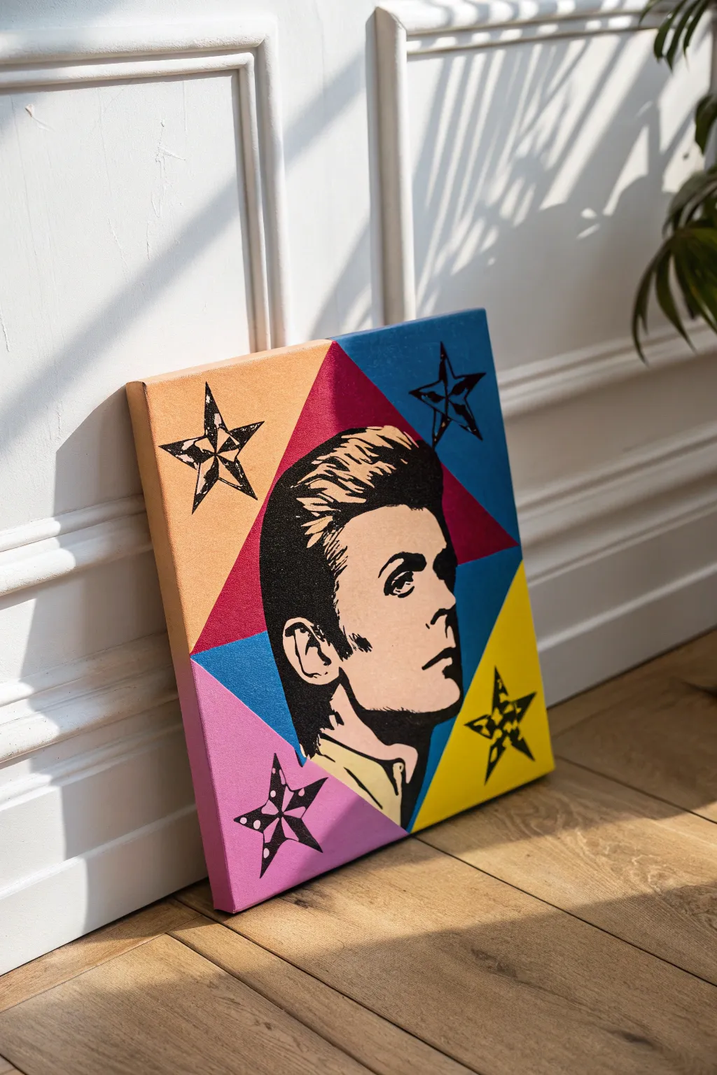 Paint a pop-art star portrait with bold color blocks and simple shapes, no likeness required