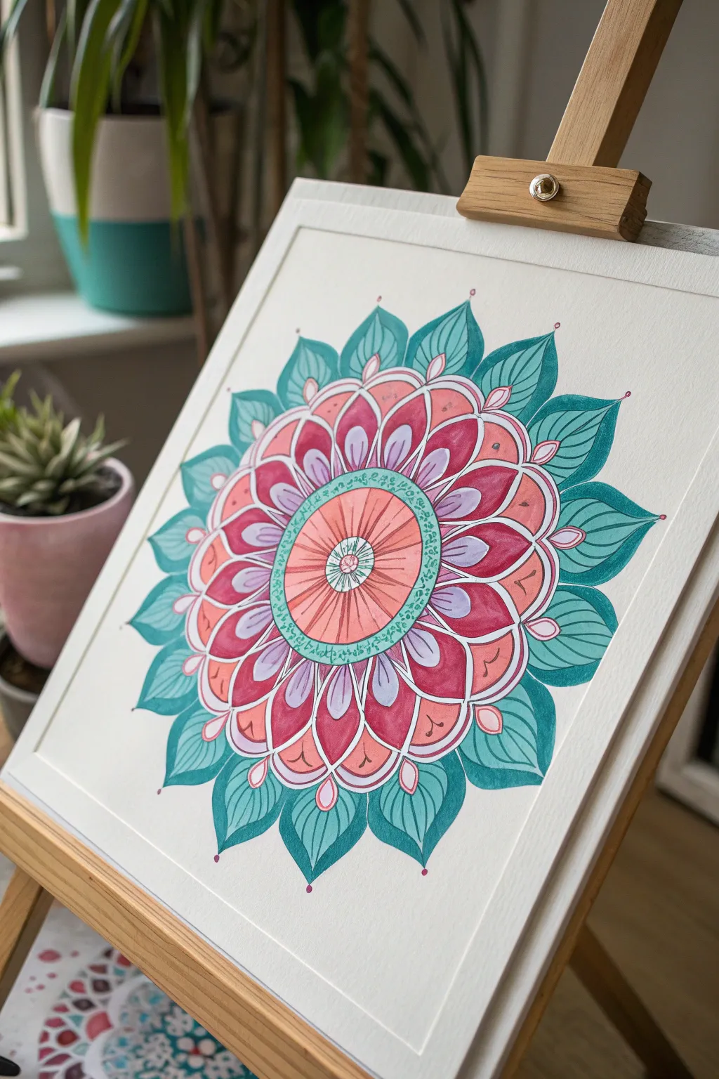 Mesmerizing one-stroke floral mandala burst with bold shifting gradients and crisp symmetry