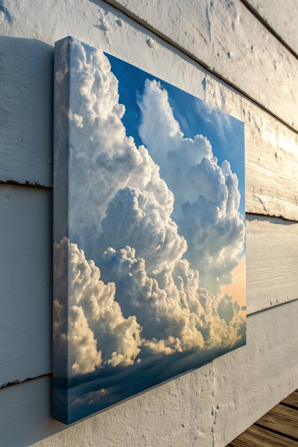 Thick cloud texture on a smooth blue sky, side-lit for crisp shadows and satisfying depth.