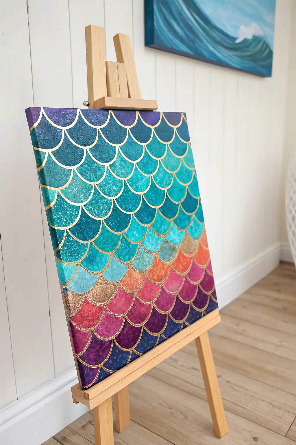 Paint party magic: a bold mermaid tail with shimmering scales and dreamy underwater glow.