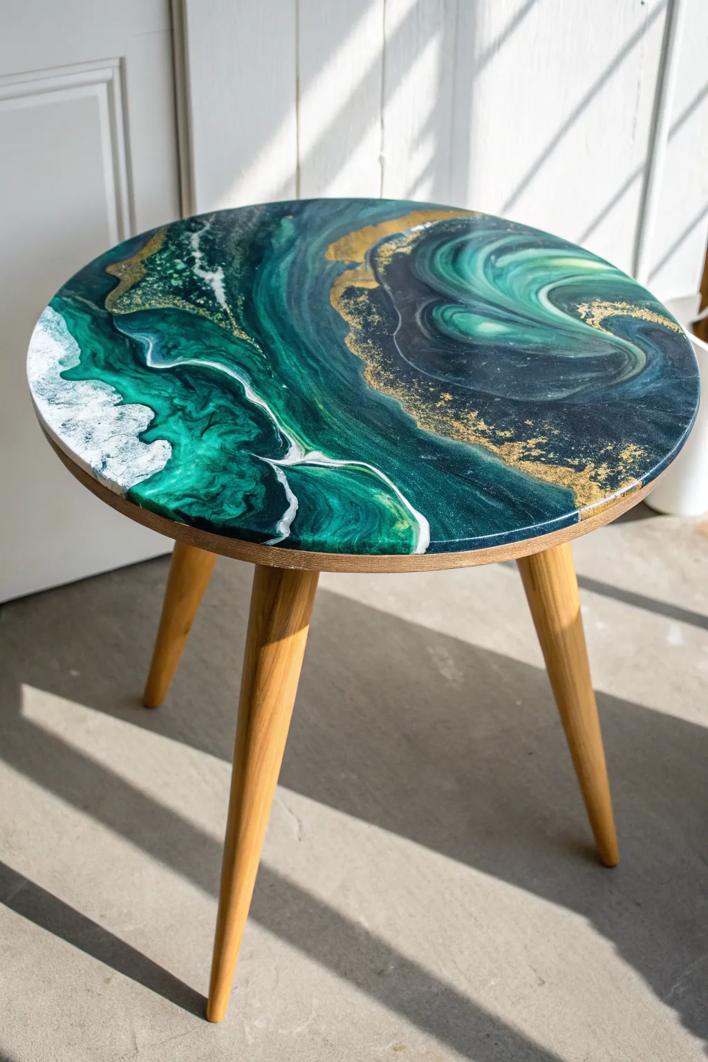 Transform old furniture into stunning fluid art with this bold pour paint makeover.