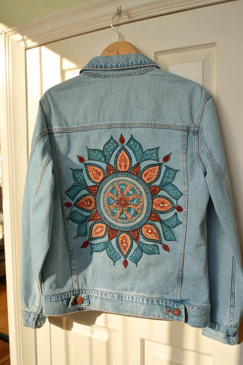 Raised 3D fabric paint outlines make a bold mandala pop with touchable, light-catching texture