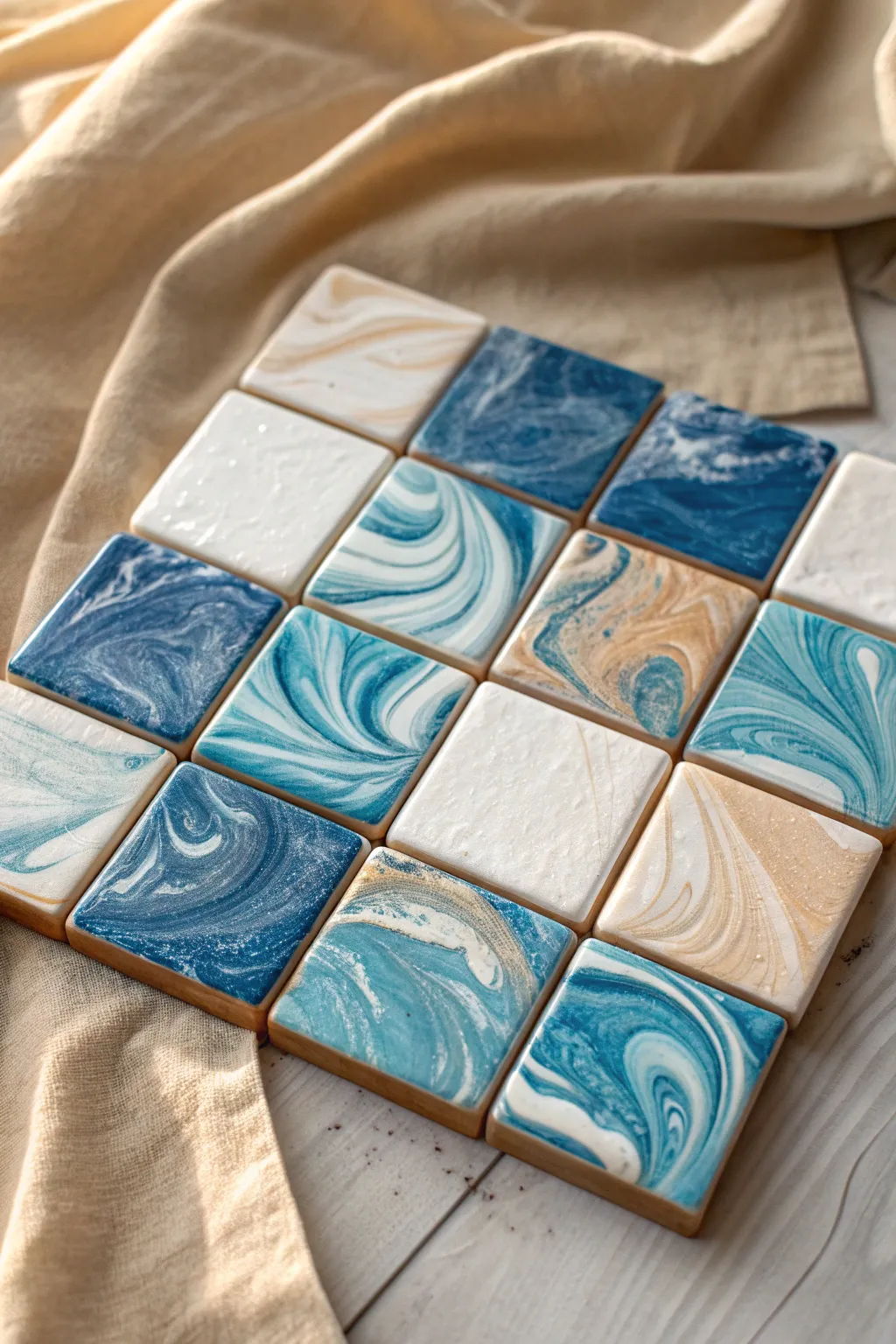 Marble-like acrylic pour tiles in bold colors, an easy gift-worthy project for kids.
