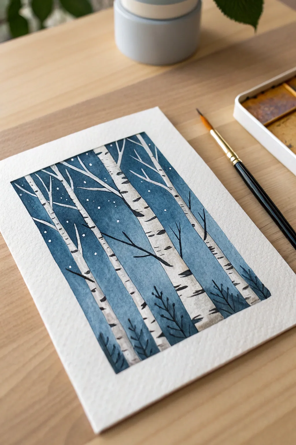 Create your own winter wonderland. 🌲 Minimalist birch art for beginners.