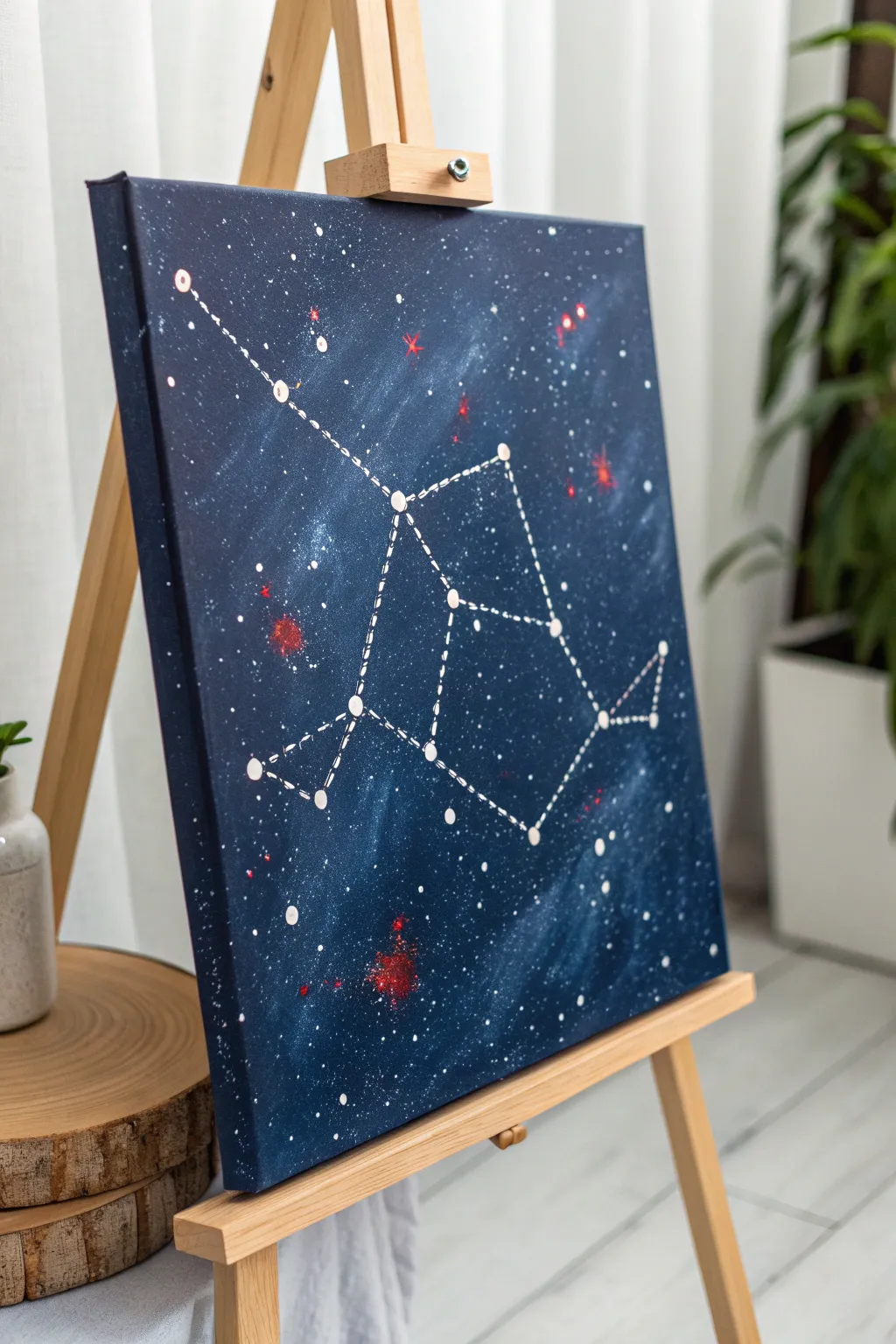 Deep navy constellation art with subtle red and white washes for a bold minimalist patriotic look