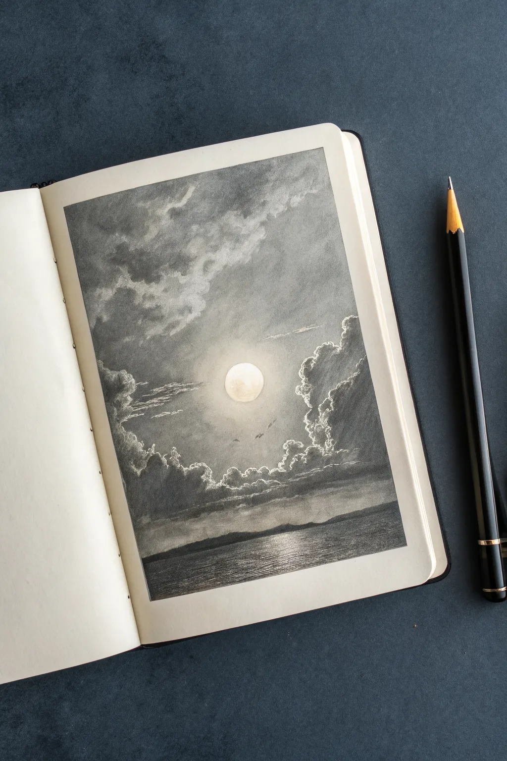 Mist and glow pencil sketch made by eraser highlights on a graphite block-in, soft and dreamy