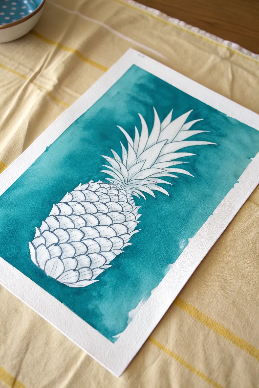 Minimalist negative space pineapple silhouette on a bold color wash for Scandinavian boho vibes