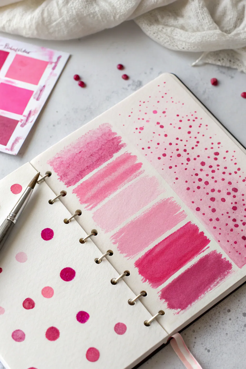 Abstract pink swatches made easy: dry brush streaks, soft blends, and bold dotted accents