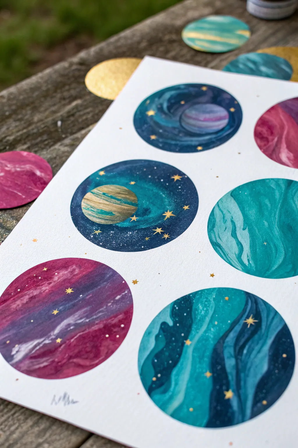 Smooshed marble paint planets with glossy swirls and bold colors for an easy DIY solar system