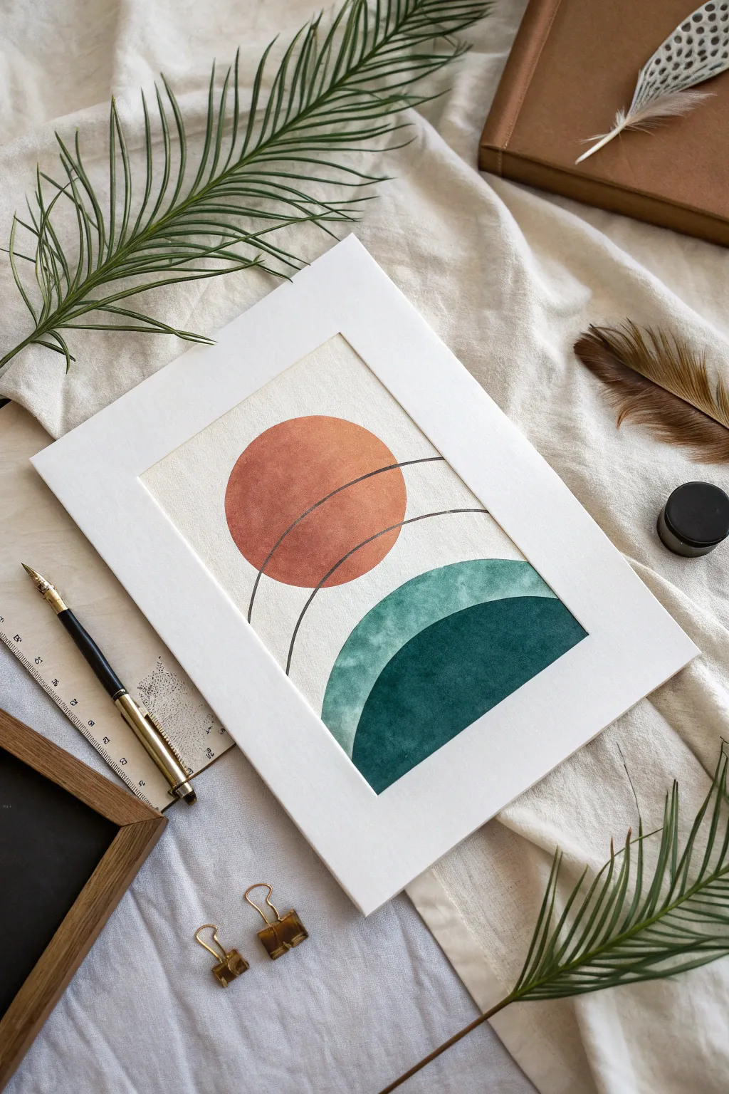 Modern Notan idea: crisp black and white shapes with a translucent bold color wash overlay