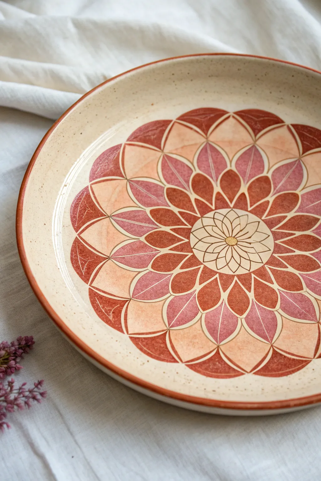 Petal-by-petal flower mandala plate with a bold ombré fade from center to rim
