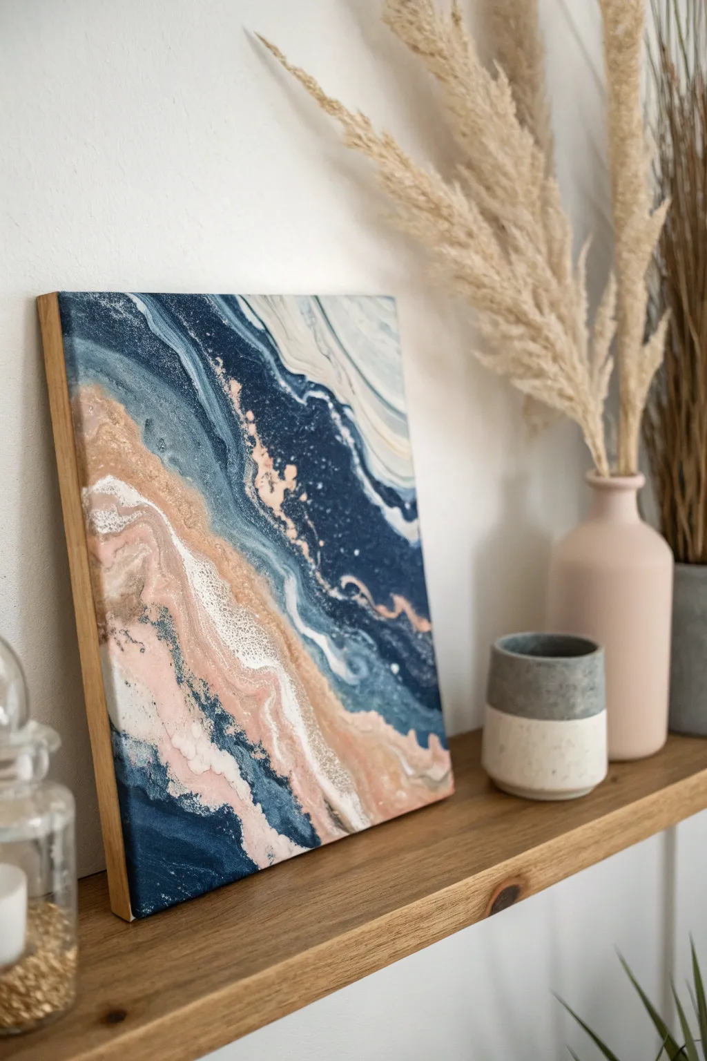 Navy depth, beige calm, blush glow: unexpected neutrals for a chic pour painting moment