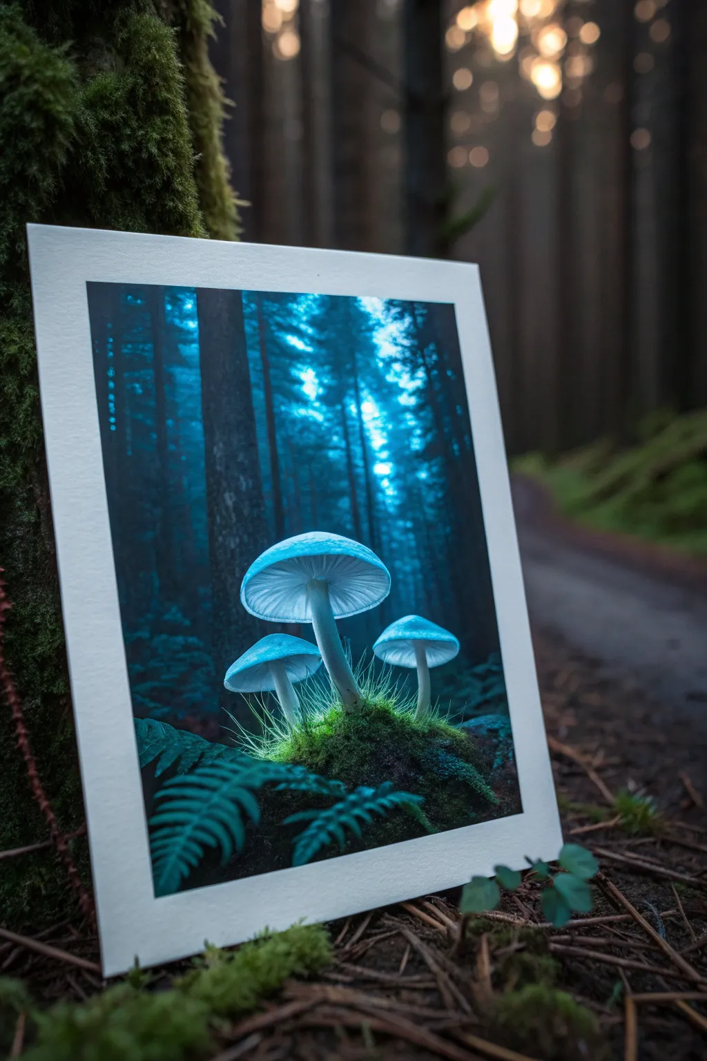 Pretty painting idea: glowing mushroom forest in bold turquoise, green and gold light.