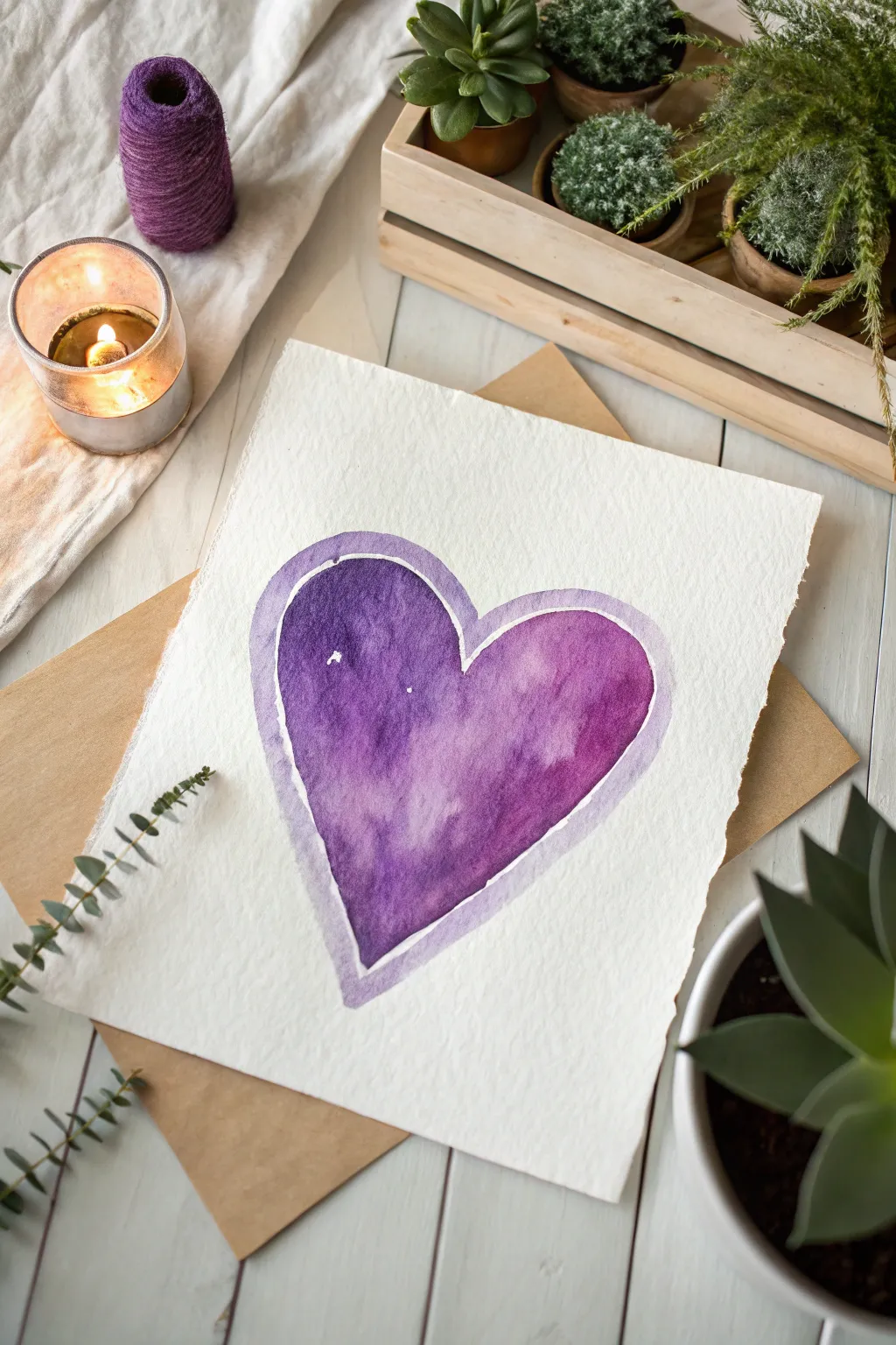 Easy purple ombre heart painting with a soft white glow edge, minimalist and bold