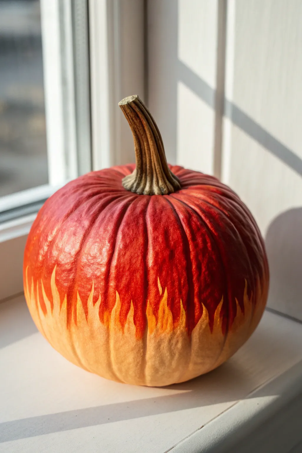 Flame-gradient red pumpkin with visible brushwork for a bold yet minimalist fall statement