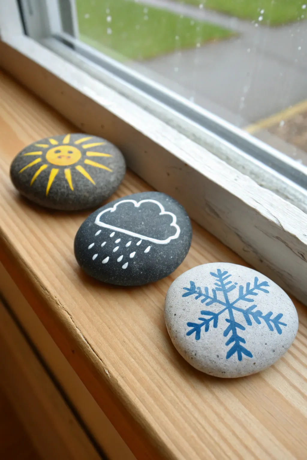 Create a mini weather station with these hand-painted stones. A fun DIY for little ones!