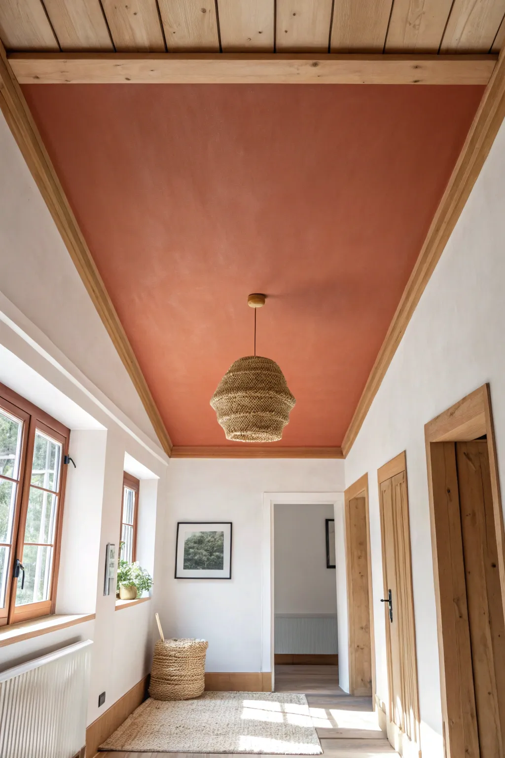 Turn your ceiling into a bold fifth wall—keep walls light for airy Scandinavian balance.