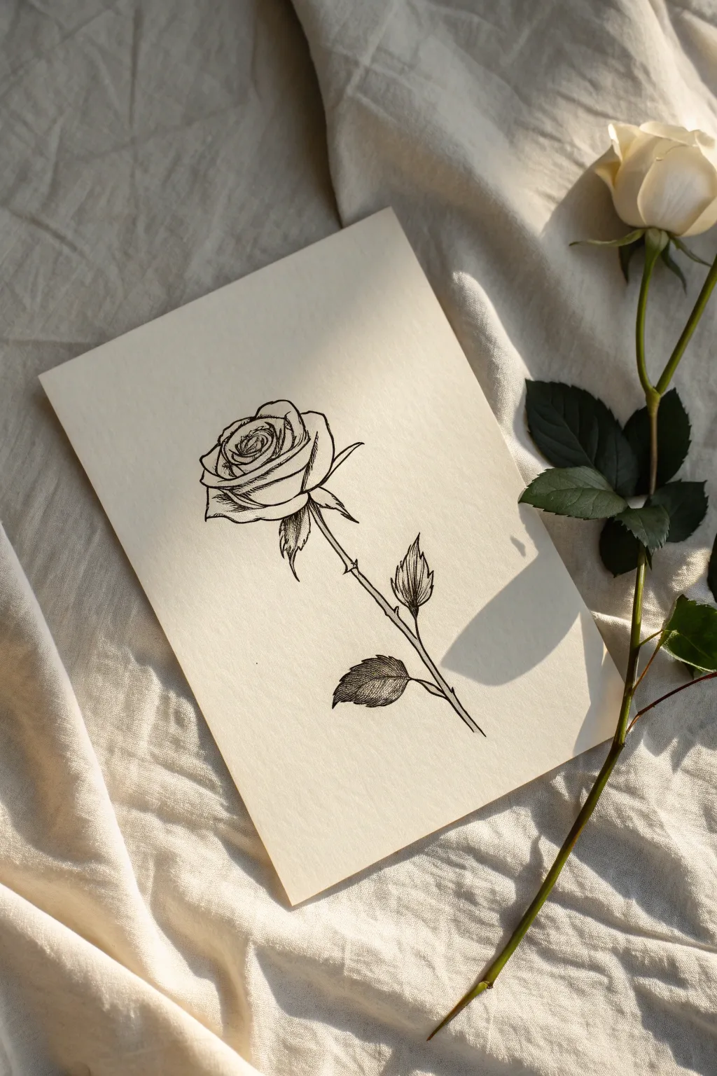 Elegant one-line rose sketch with airy negative space, perfect for minimalist boho inspiration.