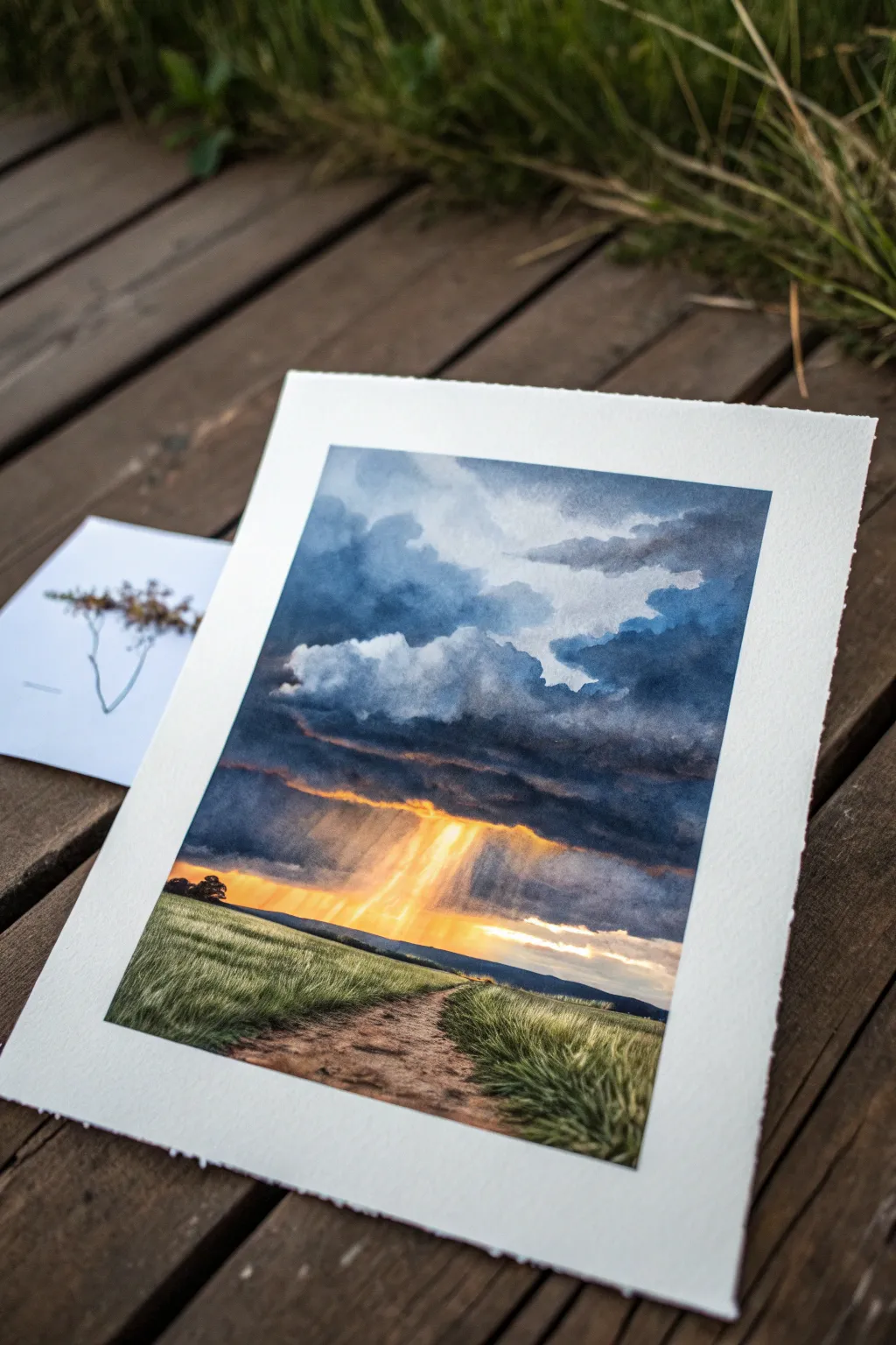 Storm clouds part as golden beams break through—an easy scenic painting idea with bold contrast.