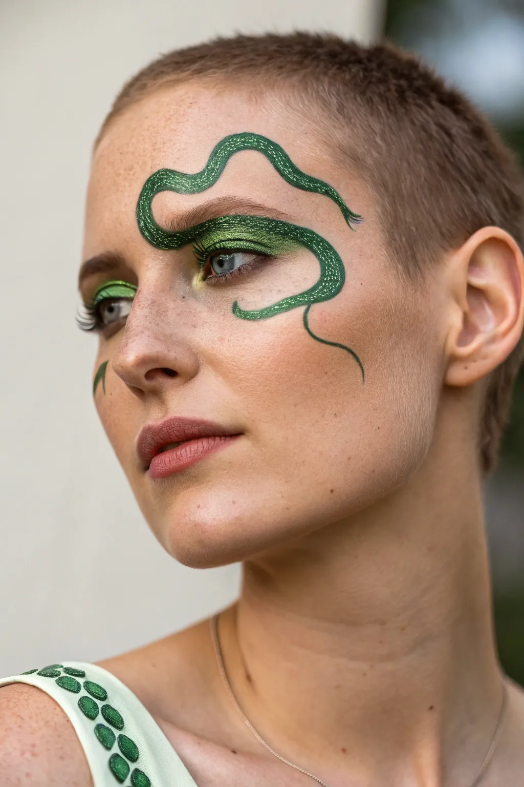Create a statement with this bold yet simple snake face paint design! 🐍✨