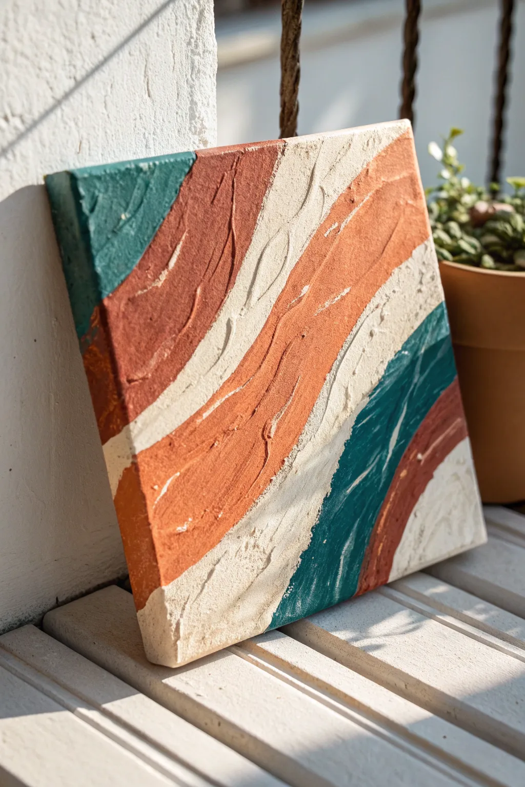 Palette-knife scraped abstract texture in three bold colors for a simple, striking canvas