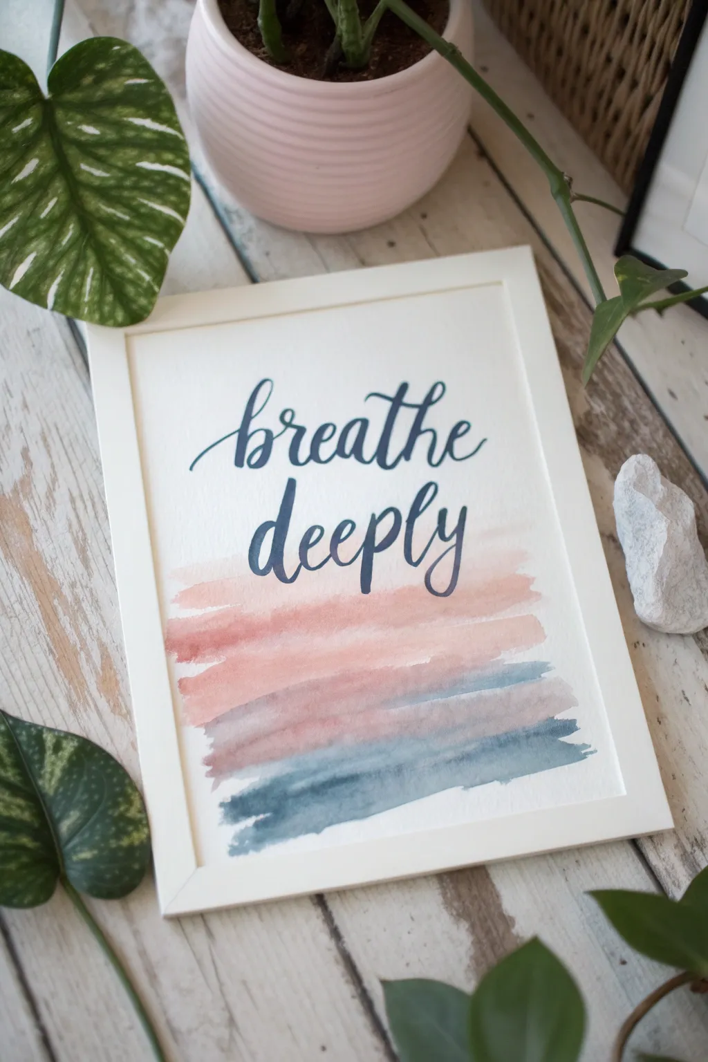 Spa affirmation typography painting with soft watercolor wash, bold contrast, and calming minimal vibes
