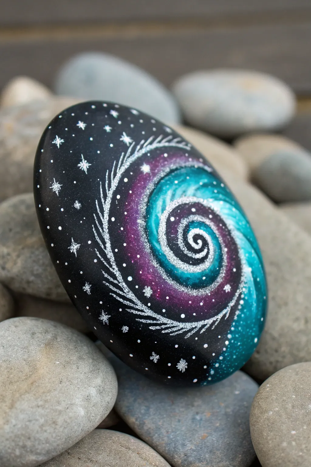 Black hole swirl illusion rock with bold galaxy colors and a dramatic vortex effect