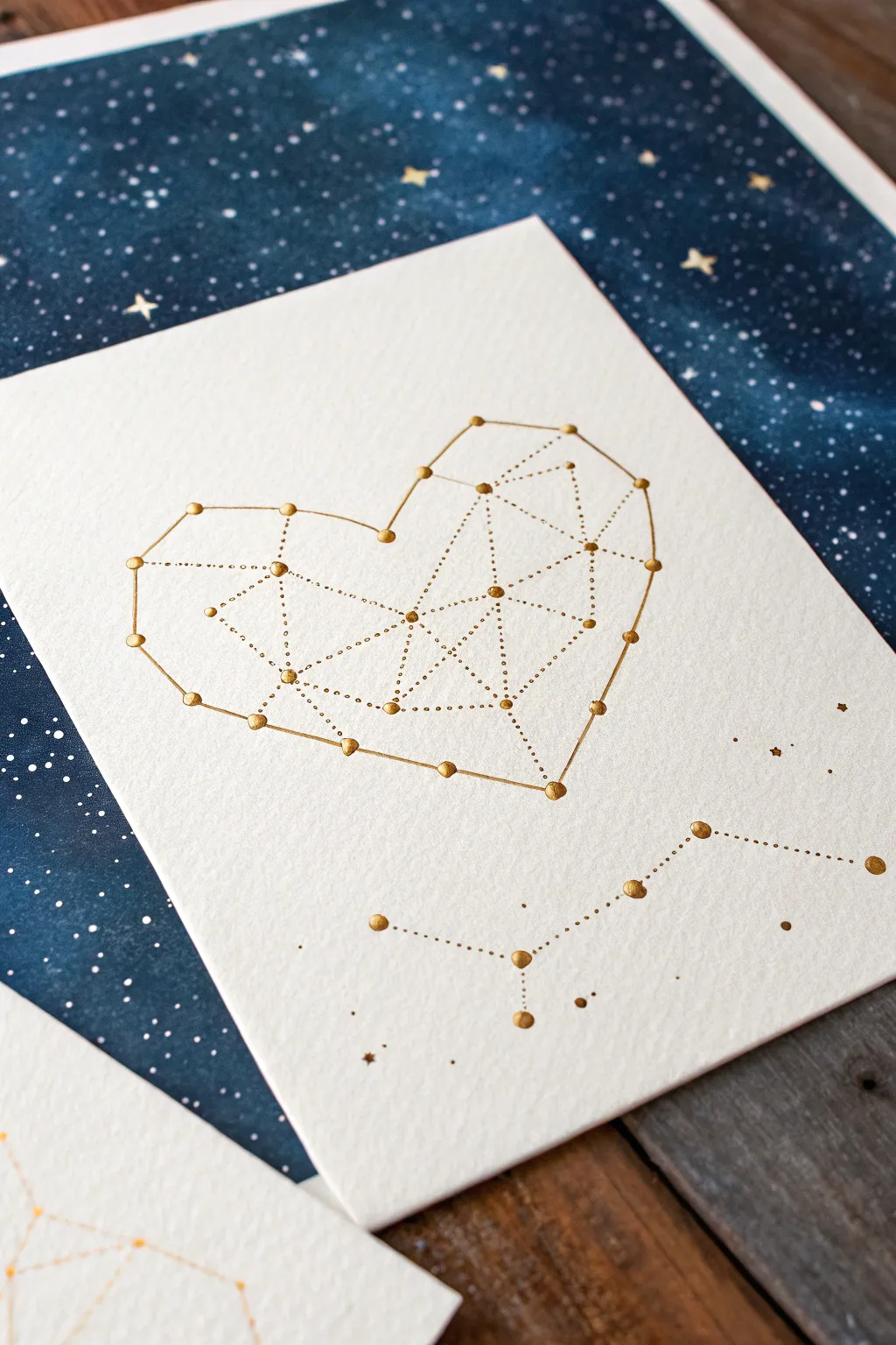 Minimal cosmic constellation map in a heart silhouette, dreamy yet bold spiritual drawing idea