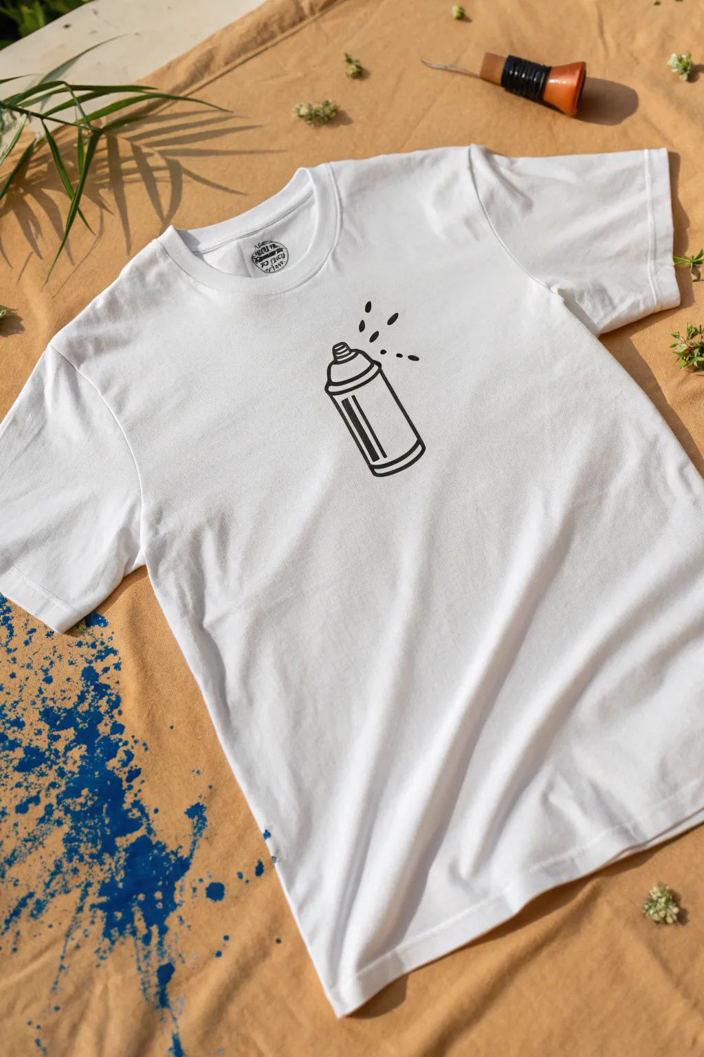 Minimalist spray can icon with a bold splatter frame for a striking DIY spray paint tee