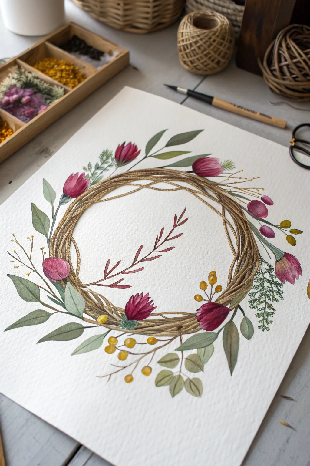 Embrace the season with this beautiful floral wreath sketch. The perfect artistic touch for spring!
