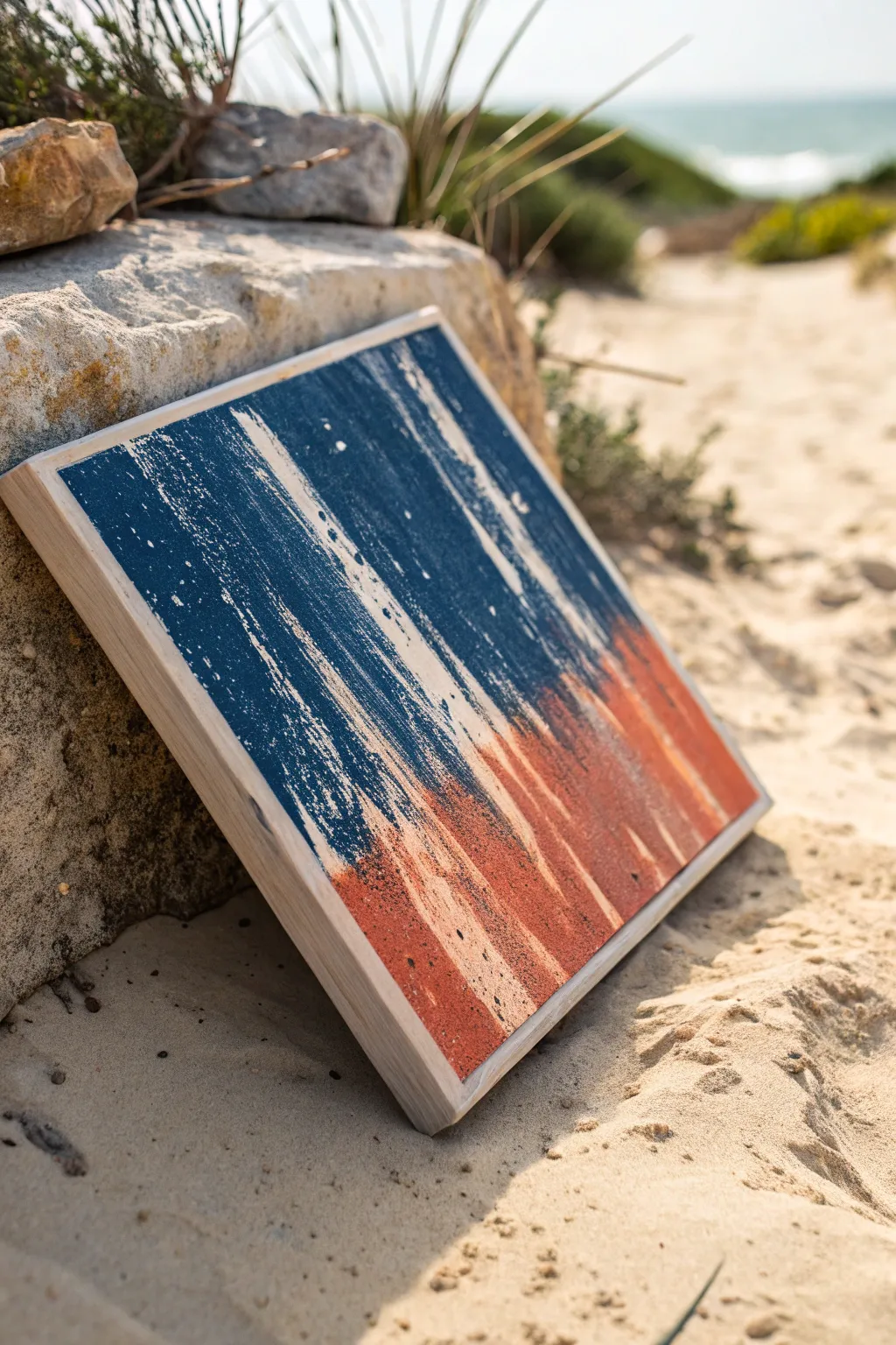 Dry-scraped squeegee marks that skip and break, revealing speckled underlayers and bold contrast