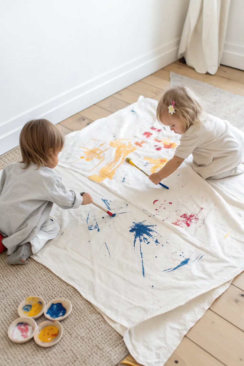 Create a bold, beautiful collaborative mural with this giant canvas idea for toddlers.