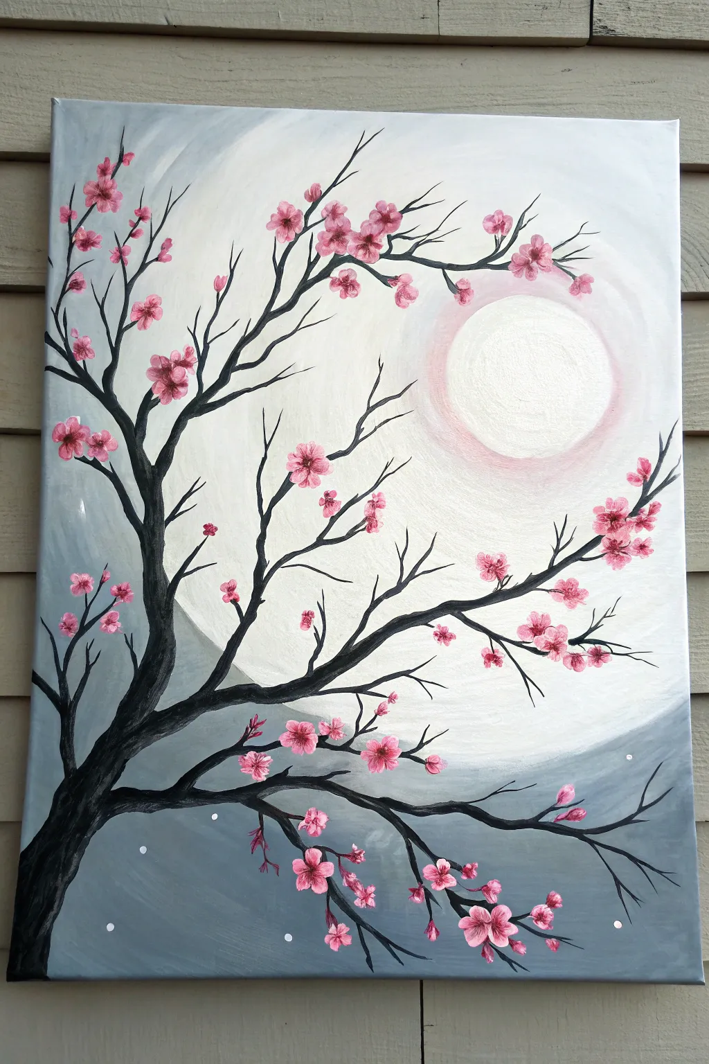 Moonlit cherry blossoms form a hidden heart, a dreamy Valentine paint and sip masterpiece.