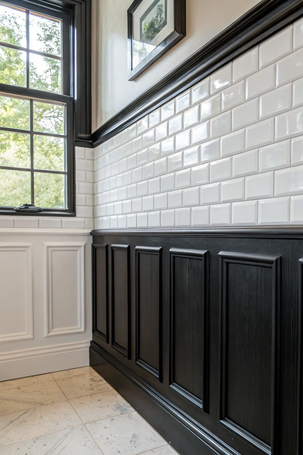 Elevate your bath with high-contrast tile and trim! 🖤 This bold look is pure definition.