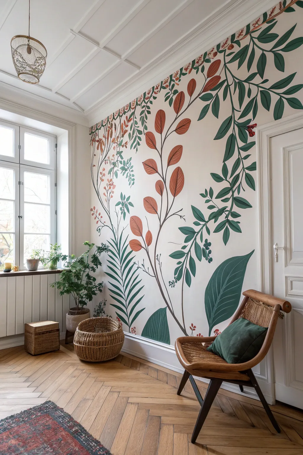 Blur the lines between wall and ceiling with this immersive botanical mural idea.