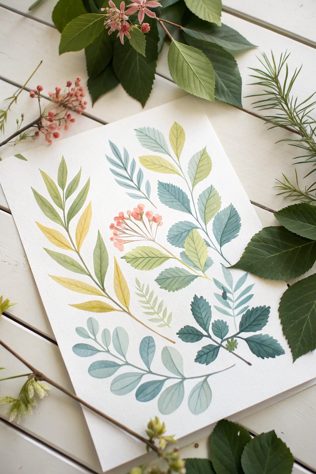 Two-tone green leaves and tiny blossoms to make your watercolor flowers stand out beautifully